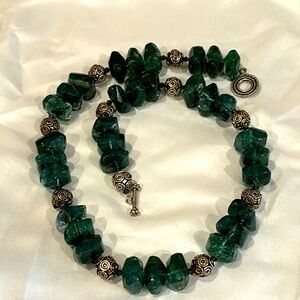 Green Fluorite Crystal and silver accent necklace.